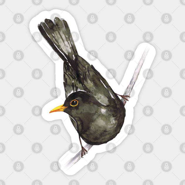 Blackbird watercolor Sticker by Bwiselizzy